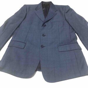 Vtg 90s Italian San Carlo Lanificio Blazer Jacket Navy Blue Wool Plaid Men’s 40